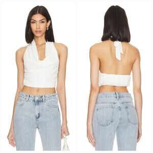 MORE TO COME Callie Drape Halter Top in White